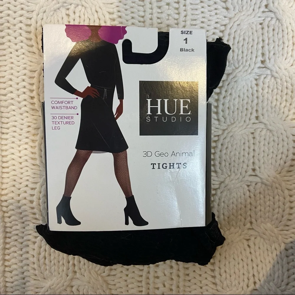 HUE Studio Womens 3D Geo Animal Tights Black Size 1